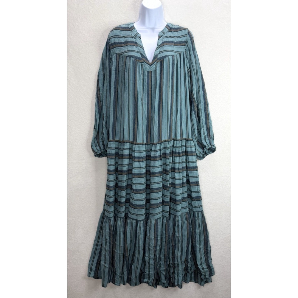 Sundance Women's Teal Striped Maxi Dress Size Large Missing Belt